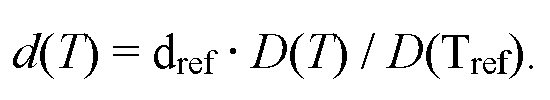 d(T) = d<sub>ref</sub> · D(T) / D(T<sub>ref</sub>